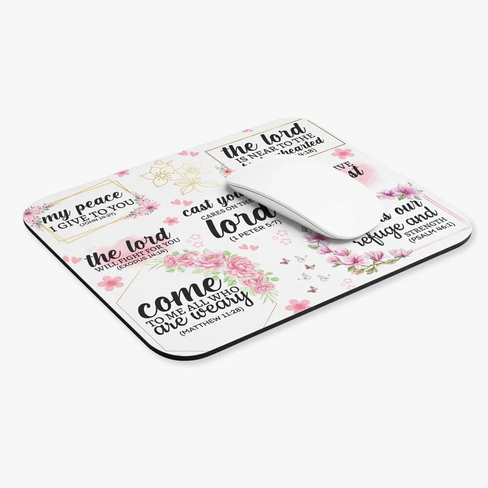 Collage Scripture Verse Mouse Pad, Christian Floral Desk Mat